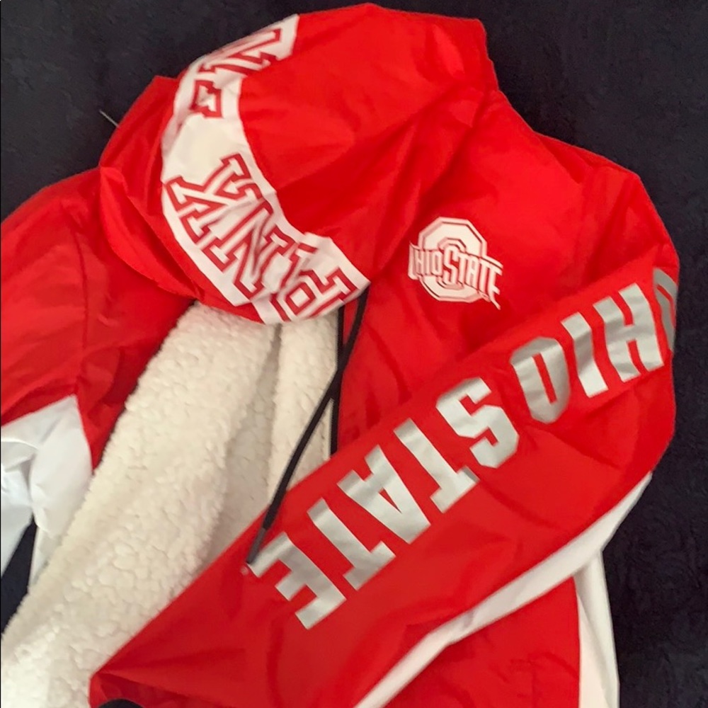 PINK VS Ohio state Sherpa rain jacket NWOT XS